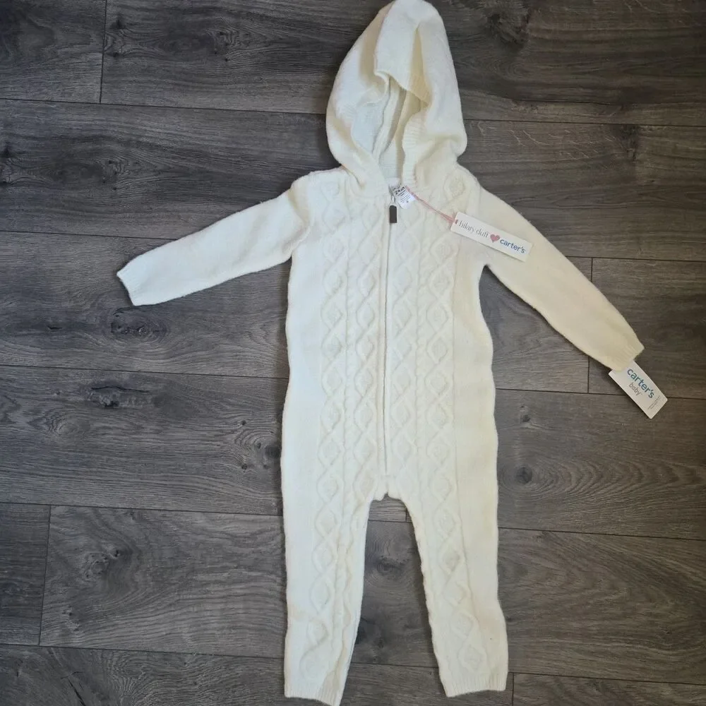 ​Carters Hilary Duff 24M Ivory Cable Knit Hooded Romper Jumpsuit One Piece NWT